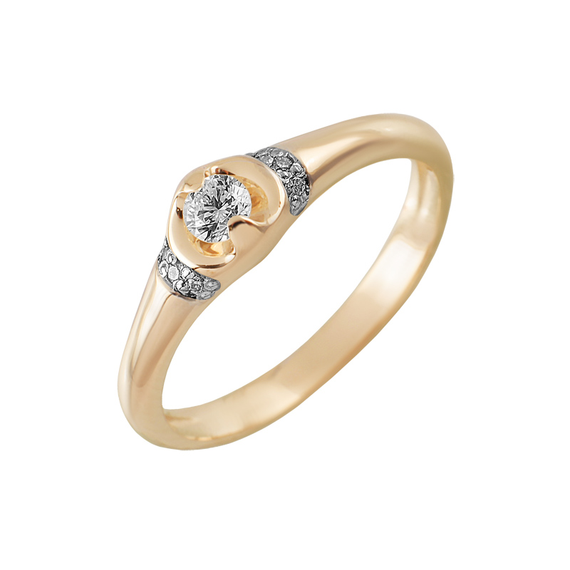Золотое кольцо Каст из красного золота 585 пробы со вставками из драгоценных камней (бриллиант) КТЗК-90526, размеры от 16 до 18