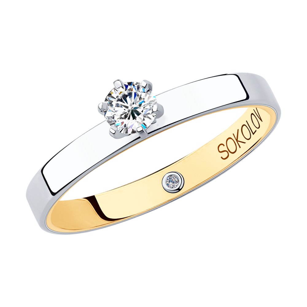 Золотое кольцо Sokolov из красного золота 585 пробы со вставками из драгоценных камней (бриллиант) ДИ1014049-01, размеры от 16 до 17.5