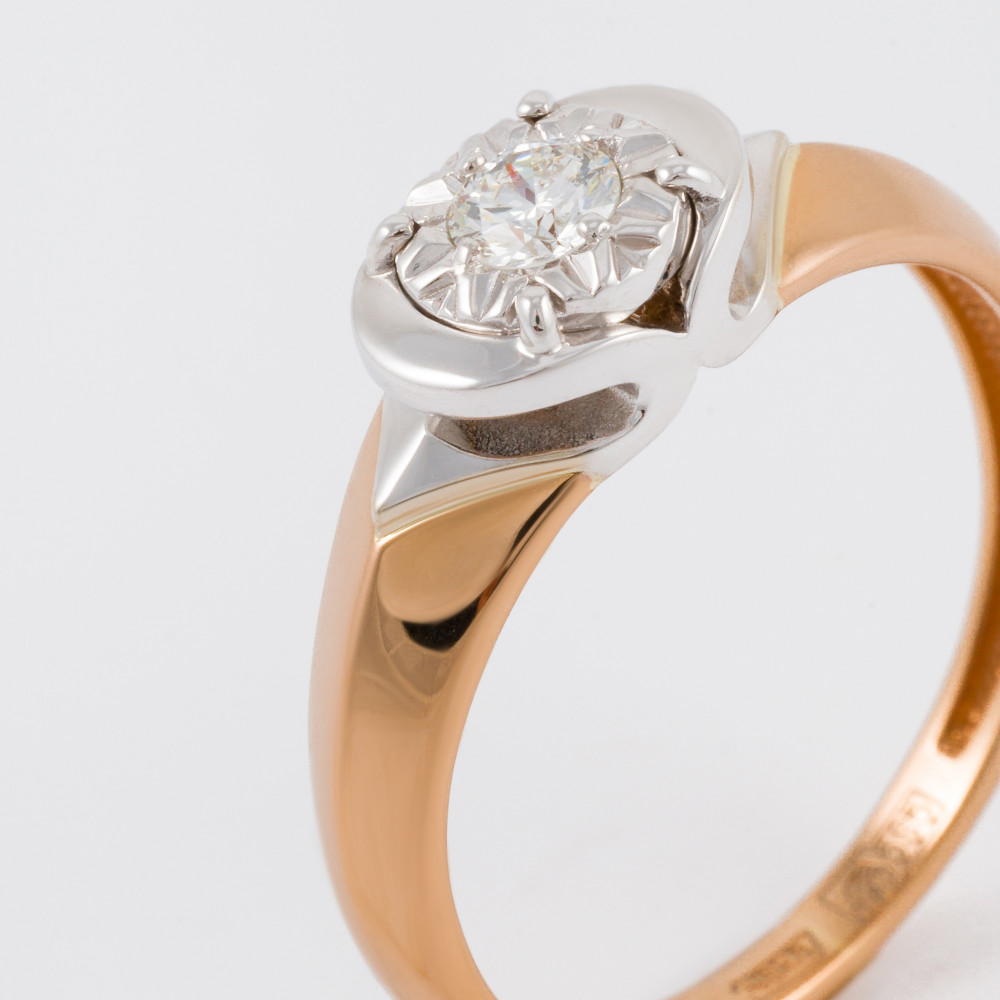 Золотое кольцо Белый бриллиант из красного золота 585 пробы со вставками из драгоценных камней (бриллиант) ЮЗ1-11-1043-101, размеры от 16 до 18
