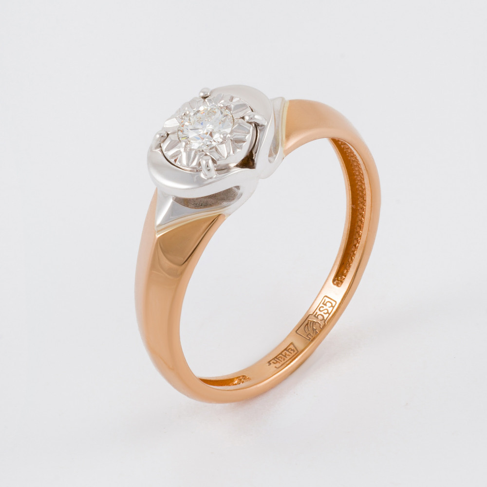 Золотое кольцо Белый бриллиант из красного золота 585 пробы со вставками из драгоценных камней (бриллиант) ЮЗ1-11-1043-101, размеры от 16 до 18