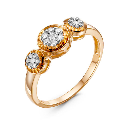 Золотое кольцо Клондайк из красного золота 585 пробы со вставками из драгоценных камней (бриллиант) ЛХ01-01720-01-001-01-01, размеры от 16 до 18.5