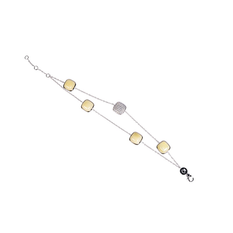 Серебряный браслет Коротков со вставками из полудрагоценных камней (янтарем и фианит) 4ТИН-4С