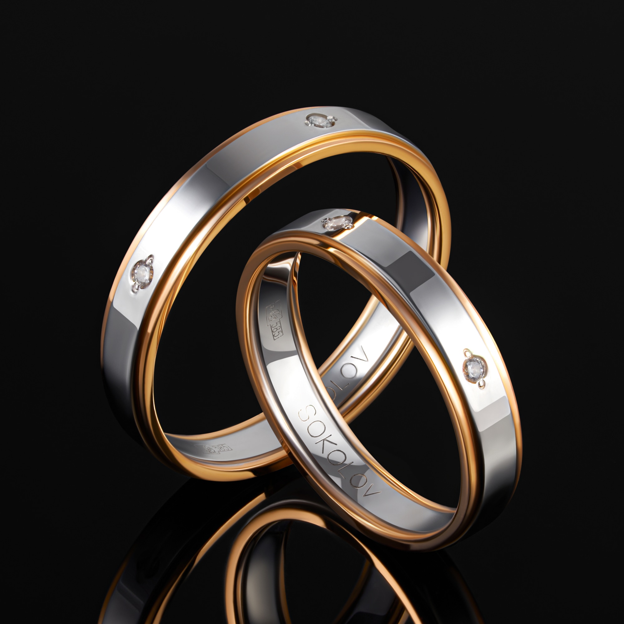 Золотое кольцо обручальное Sokolov из красного золота 585 пробы  со вставками (фианит) ДИ114119-01, размеры от 15.5 до 19