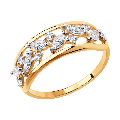 Золотое кольцо Sokolov из красного золота 585 пробы  со вставками (фианит) ДИ018370, размеры от 16 до 19