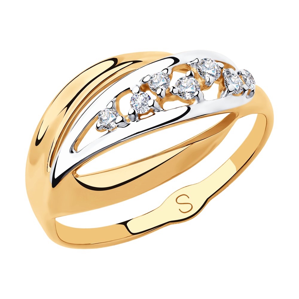 Золотое кольцо Sokolov из красного золота 585 пробы  со вставками (фианит) ДИ018178, размеры от 17 до 18.5