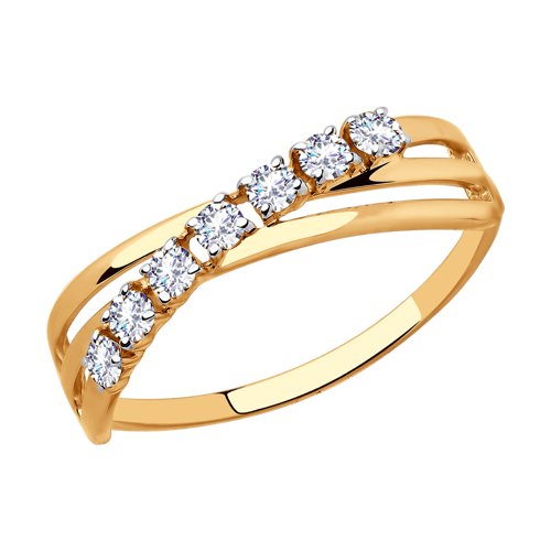 Золотое кольцо Sokolov из красного золота 585 пробы  со вставками (фианит) ДИ018057, размеры от 16 до 18.5