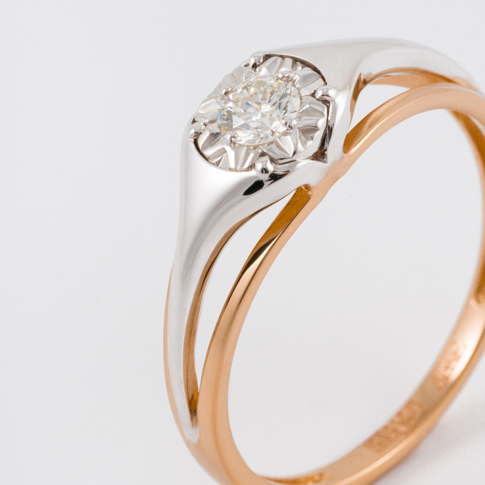 Золотое кольцо Белый бриллиант из красного золота 585 пробы со вставками из драгоценных камней (бриллиант) ЮЗ1-11-1034-101, размеры от 16 до 18