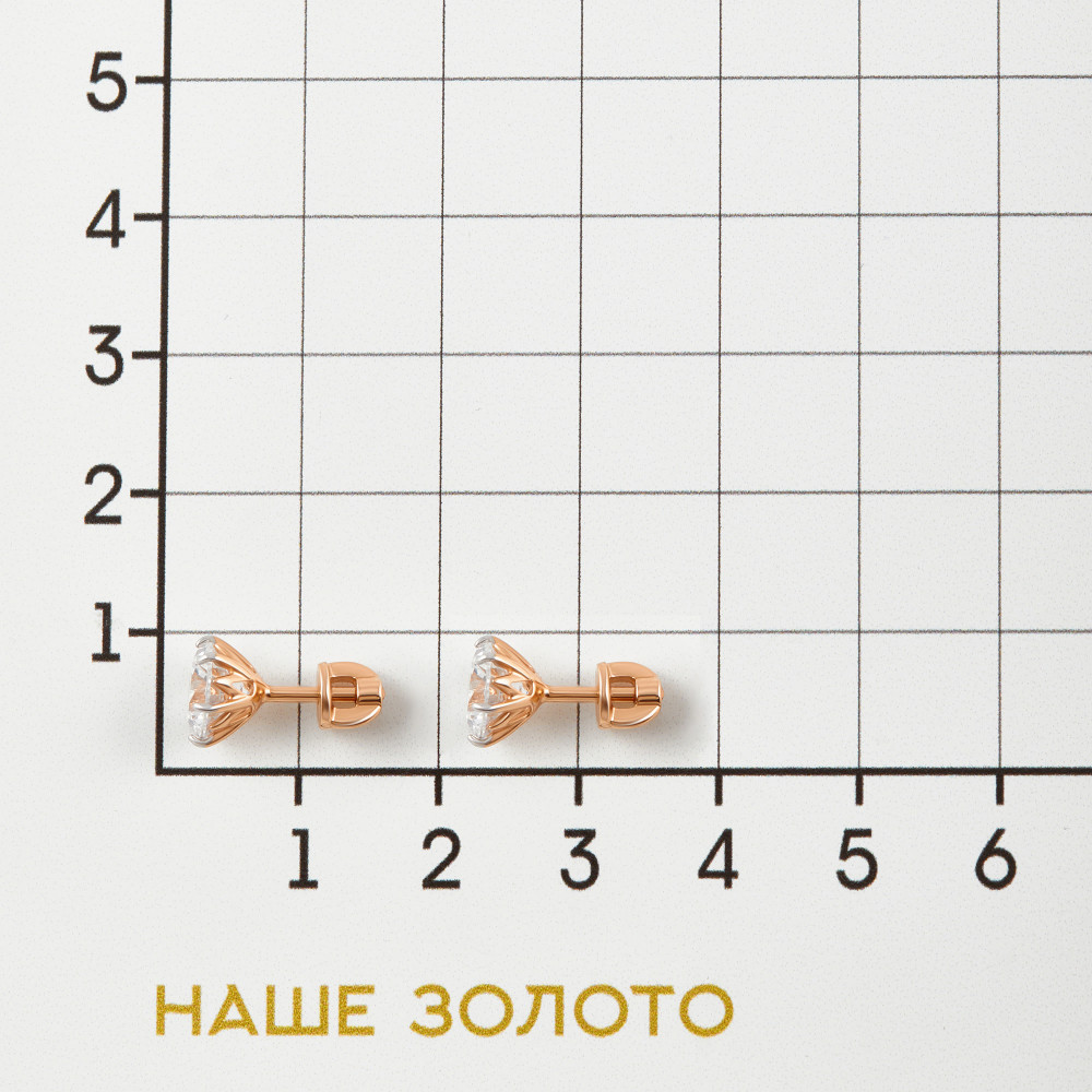 Золотые серьги гвоздики Sokolov из красного золота 585 пробы  со вставками (фианит) ДИ028983