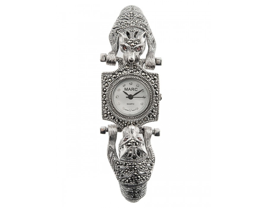 Серебряные часы Марказит со вставками из полудрагоценных камней (, гранат и марказит) М3ХВ008