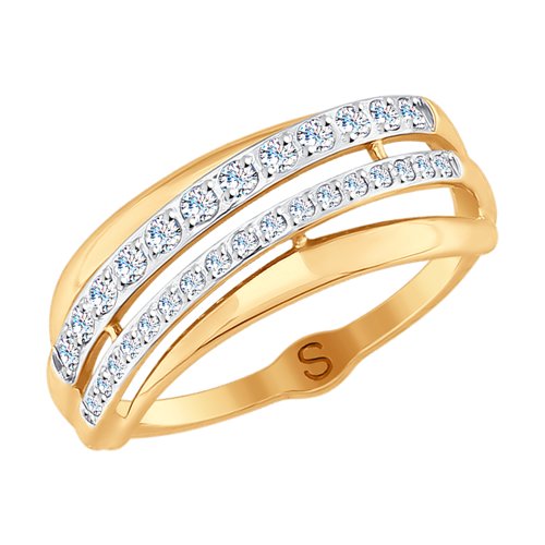 Золотое кольцо  из красного золота 585 пробы  со вставками (фианит) ДИ017909, размеры от 16.5 до 19.5