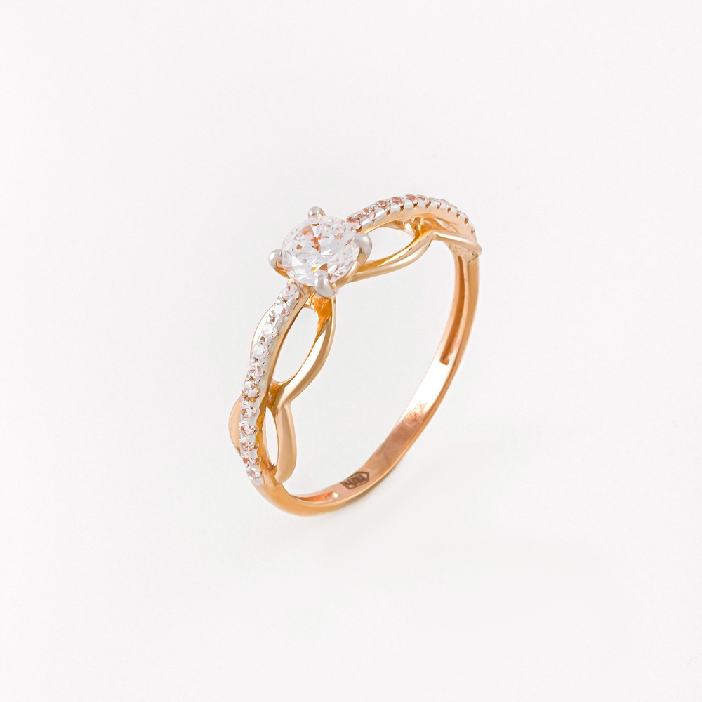 Золотое кольцо Санис из красного золота 585 пробы  со вставками (фианит) СН01-115150, размеры от 15 до 19