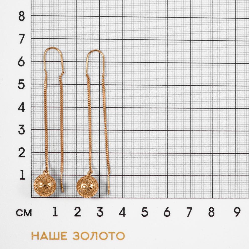 Золотые серьги протяжки Efremof из красного золота 585 пробы ЮПС10011202