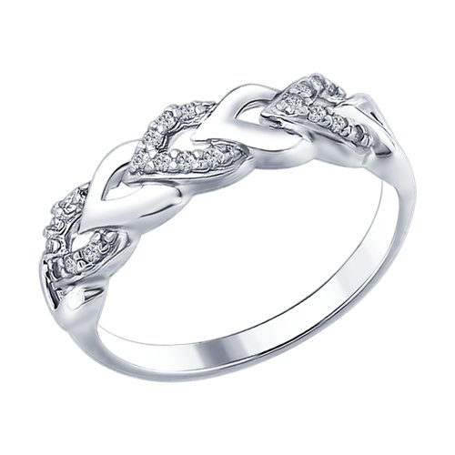 Серебряное кольцо   со вставками (фианит) ДИ94012332, размеры от 18 до 18.5