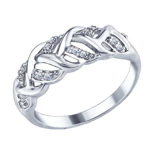 Серебряное кольцо   со вставками (фианит) ДИ94012350, размеры от 18 до 19