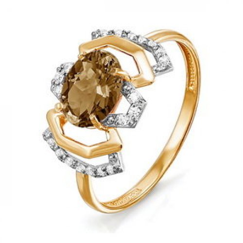 Золотое кольцо Дельта (delta) из красного золота 585 пробы со вставками из полудрагоценных камней (топаз и фианит) ДП312913, размеры от 15.5 до 17