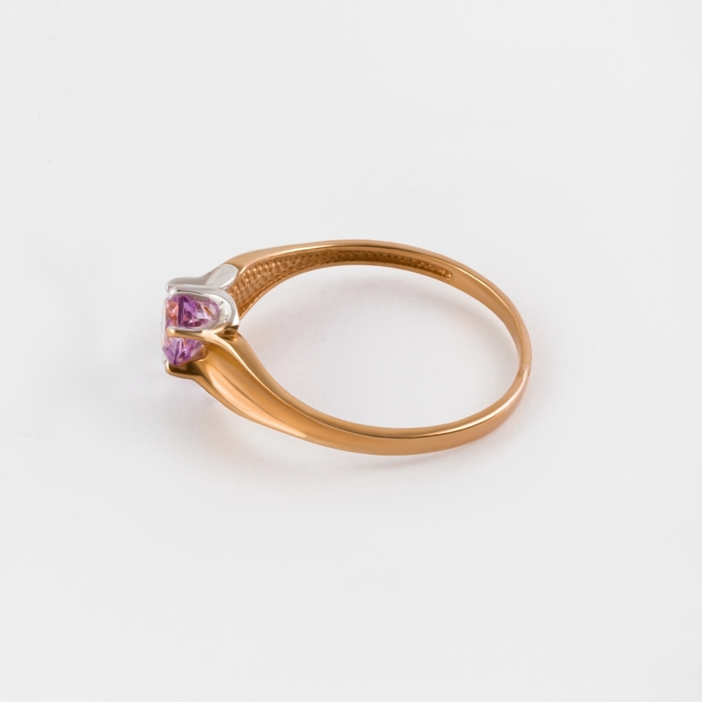 Золотое кольцо Дельта (delta) из красного золота 585 пробы со вставками из полудрагоценных камней (аметист) ДП314118, размеры от 16 до 18