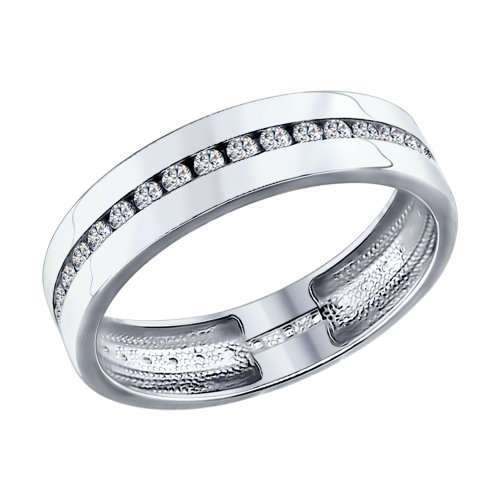 Серебряное кольцо обручальное   со вставками (фианит) ДИ94110026, размеры от 16.5 до 19