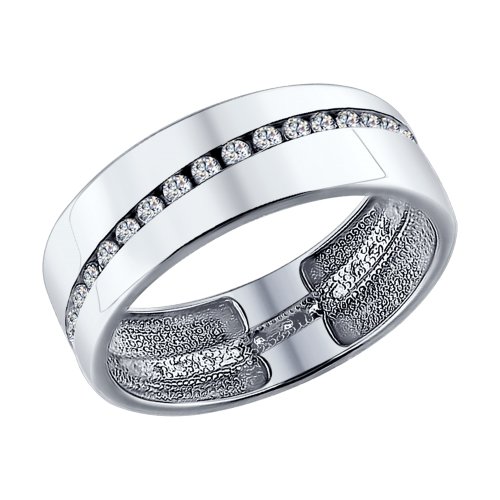 Серебряное кольцо обручальное   со вставками (фианит) ДИ94110027, размеры от 15 до 20.5