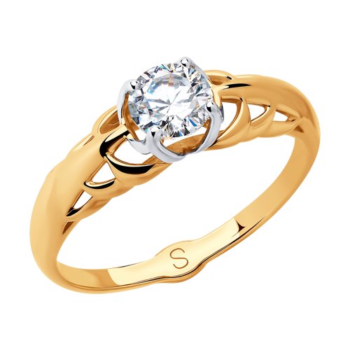 Золотое кольцо Sokolov из красного золота 585 пробы  со вставками (фианит) ДИ018039, размеры от 17.5 до 19