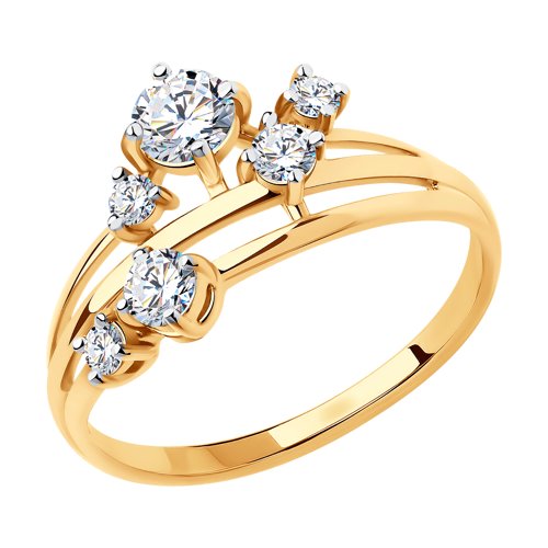 Золотое кольцо  из красного золота 585 пробы  со вставками (фианит) ДИ018491, размеры от 16.5 до 18