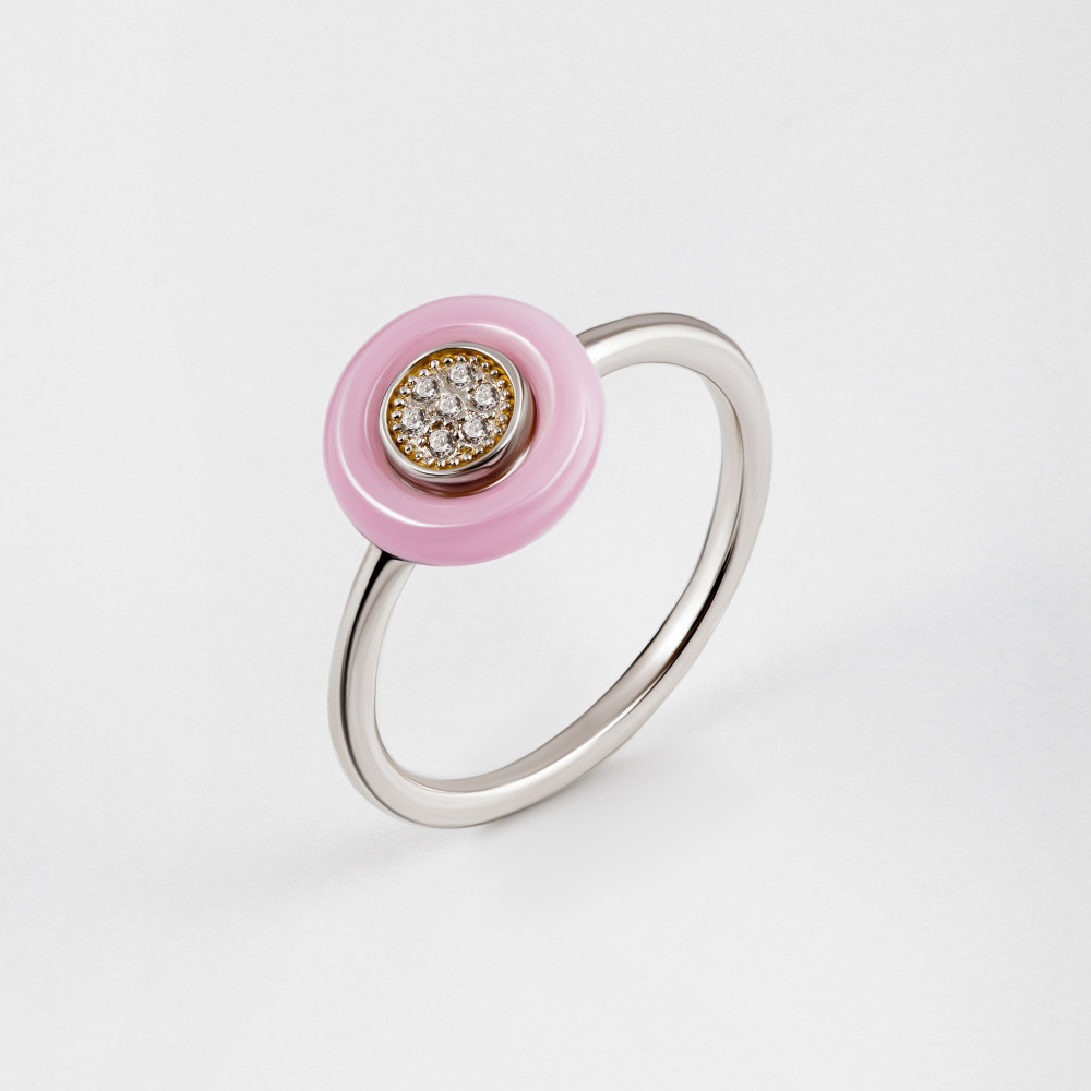 Серебряное кольцо с фианитами и керамикой