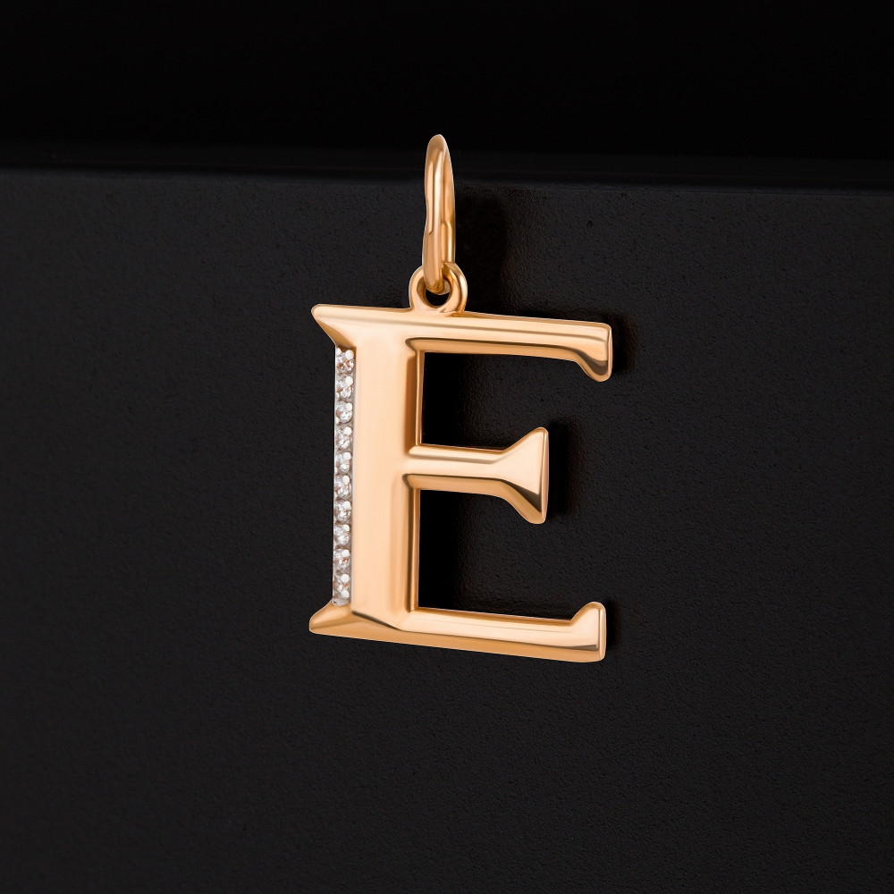 Золотая буква Efremof из красного золота 585 пробы  со вставками (фианит) ЮПП1328424