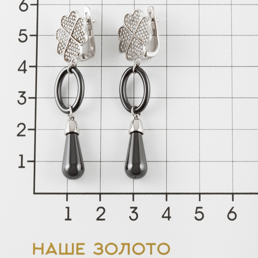 Серебряные серьги подвесные Серебряные крылья  со вставками ( и фианит) СЫ02СР12302Б130