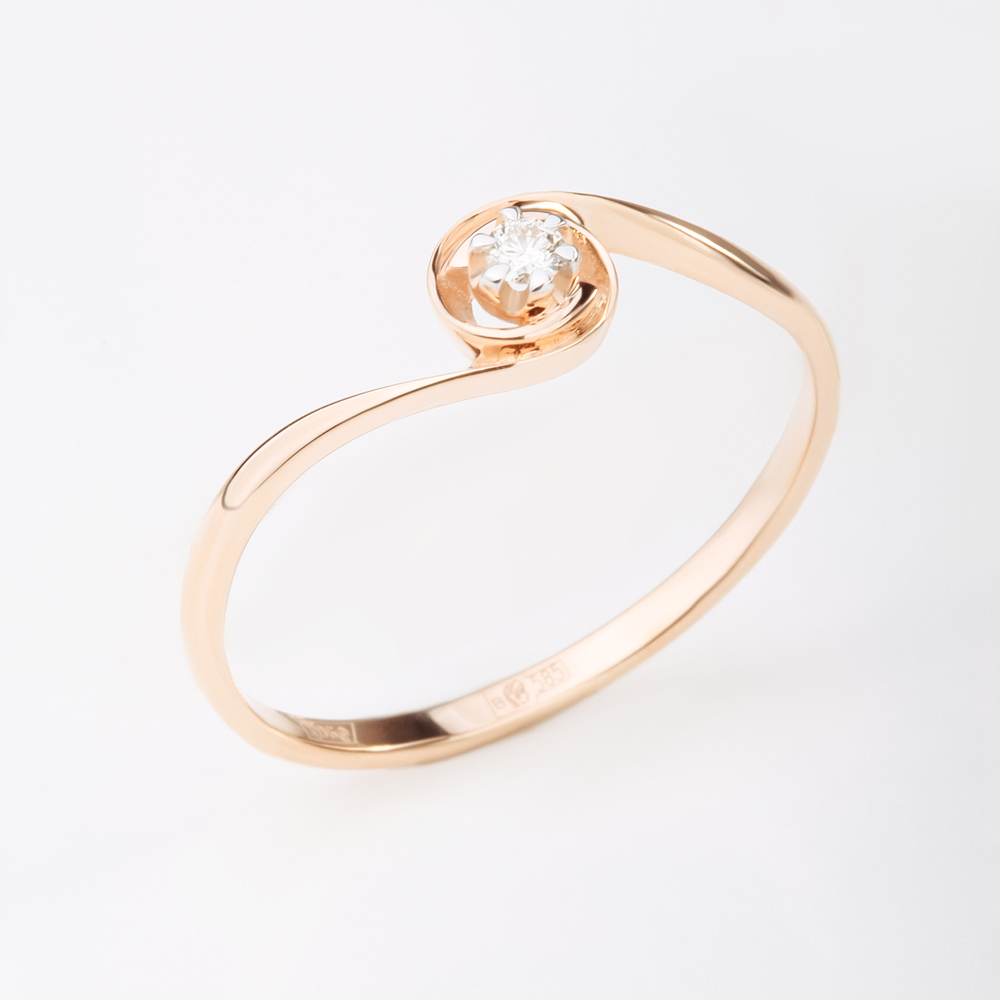 Золотое кольцо Бриллиант союз из красного золота 585 пробы со вставками из драгоценных камней (бриллиант) ЫЗ5-824-103-1К, размеры от 15.5 до 18.5