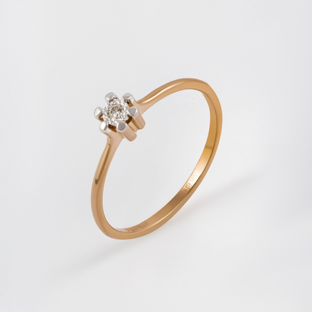 Золотое кольцо Бриллиант союз из красного золота 585 пробы со вставками из драгоценных камней (бриллиант) ЫЗ5-2318-103И2-1К, размеры от 15.5 до 18.5
