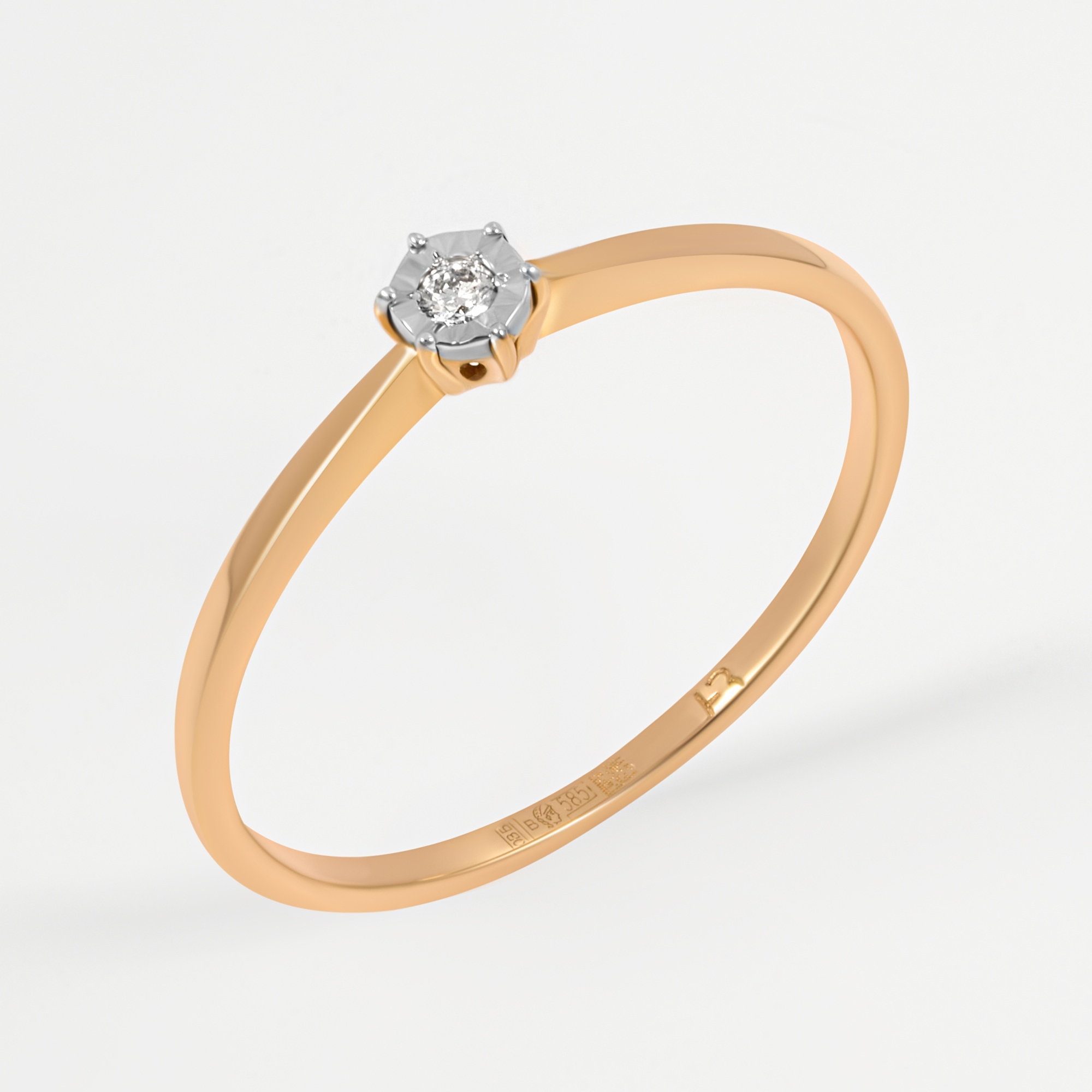 Золотое кольцо Бриллиант союз из красного золота 585 пробы со вставками из драгоценных камней (бриллиант) ЫЗ5-2682-103И2-1К, размеры от 15.5 до 18.5