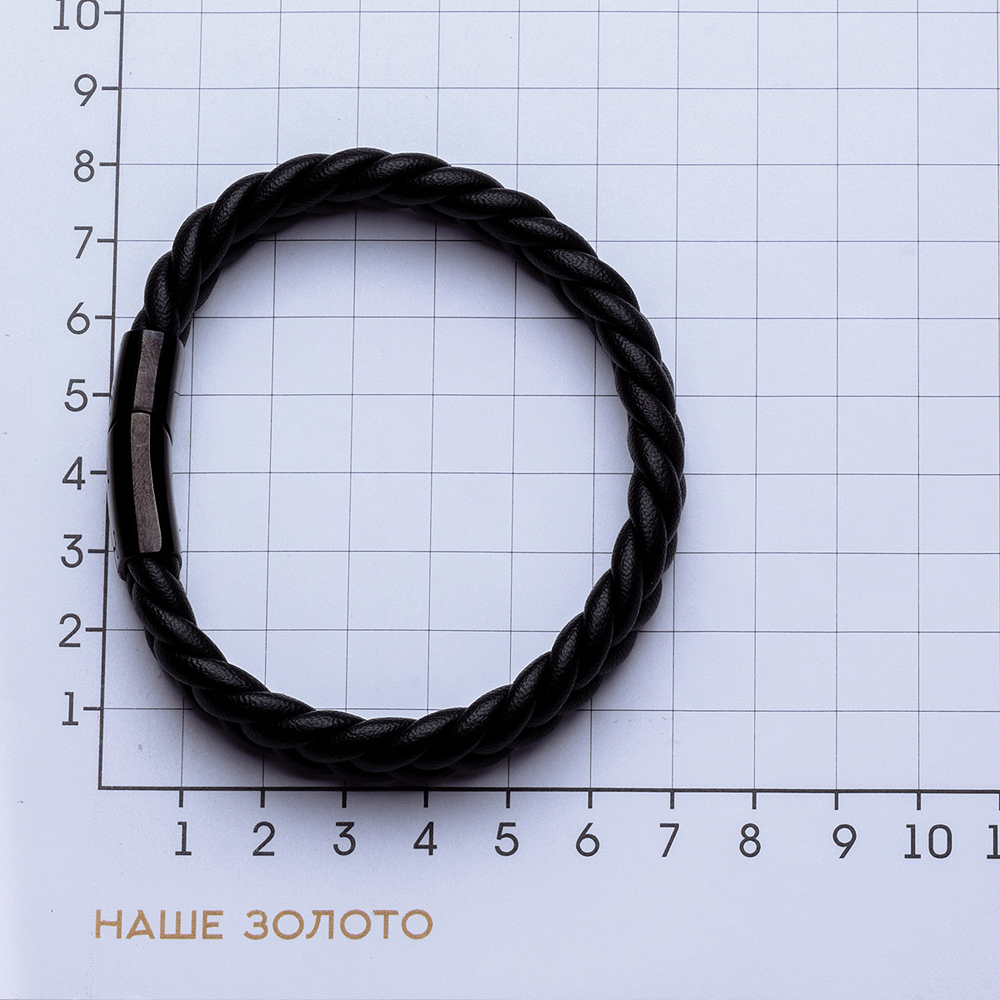 Стальной браслет мужской Фиделис  со вставками (кожей) ФСАСБР014БК, размеры от 18 до 22