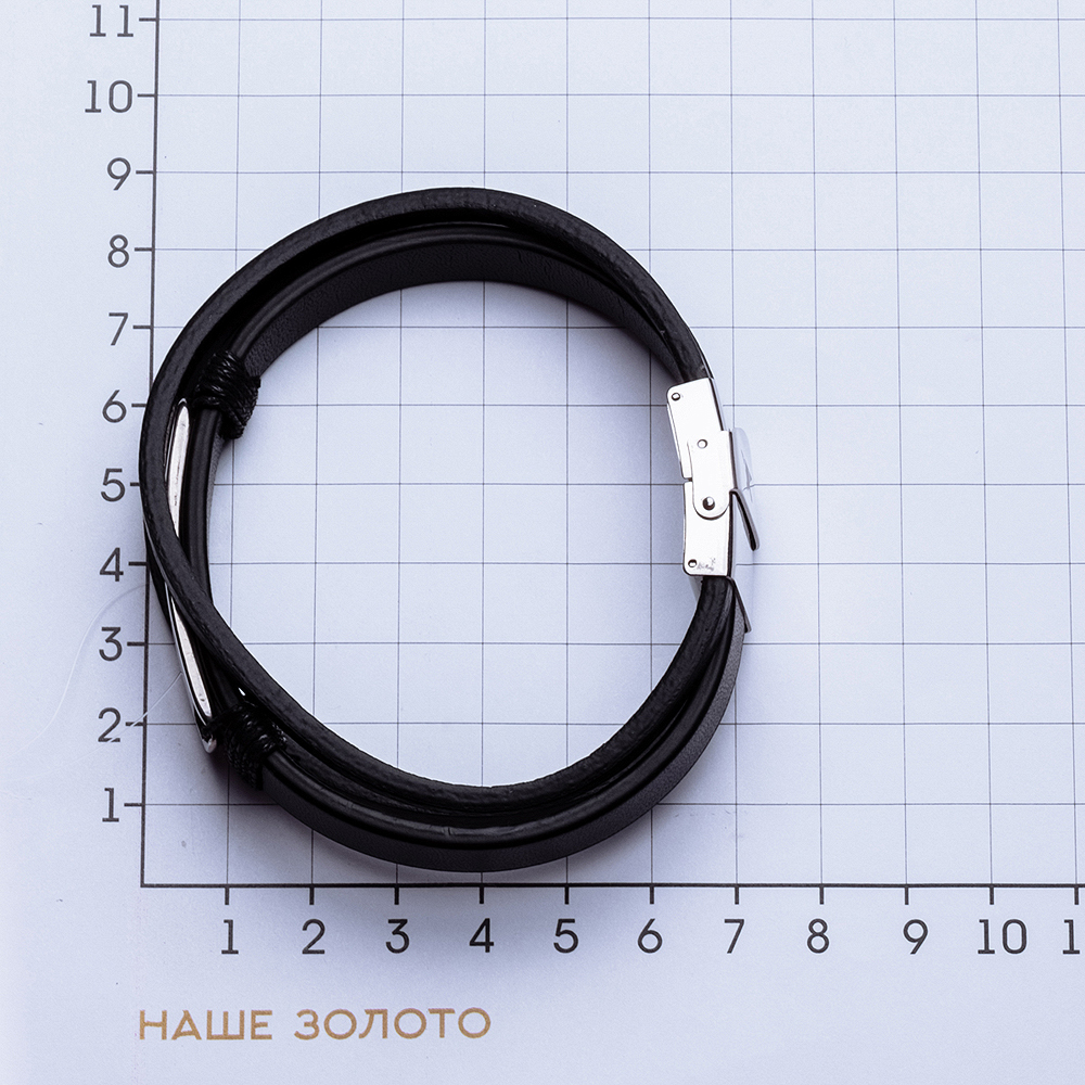 Стальной браслет мужской Фиделис  со вставками (кожей) ФСАСБР016БК, размеры от 18 до 23