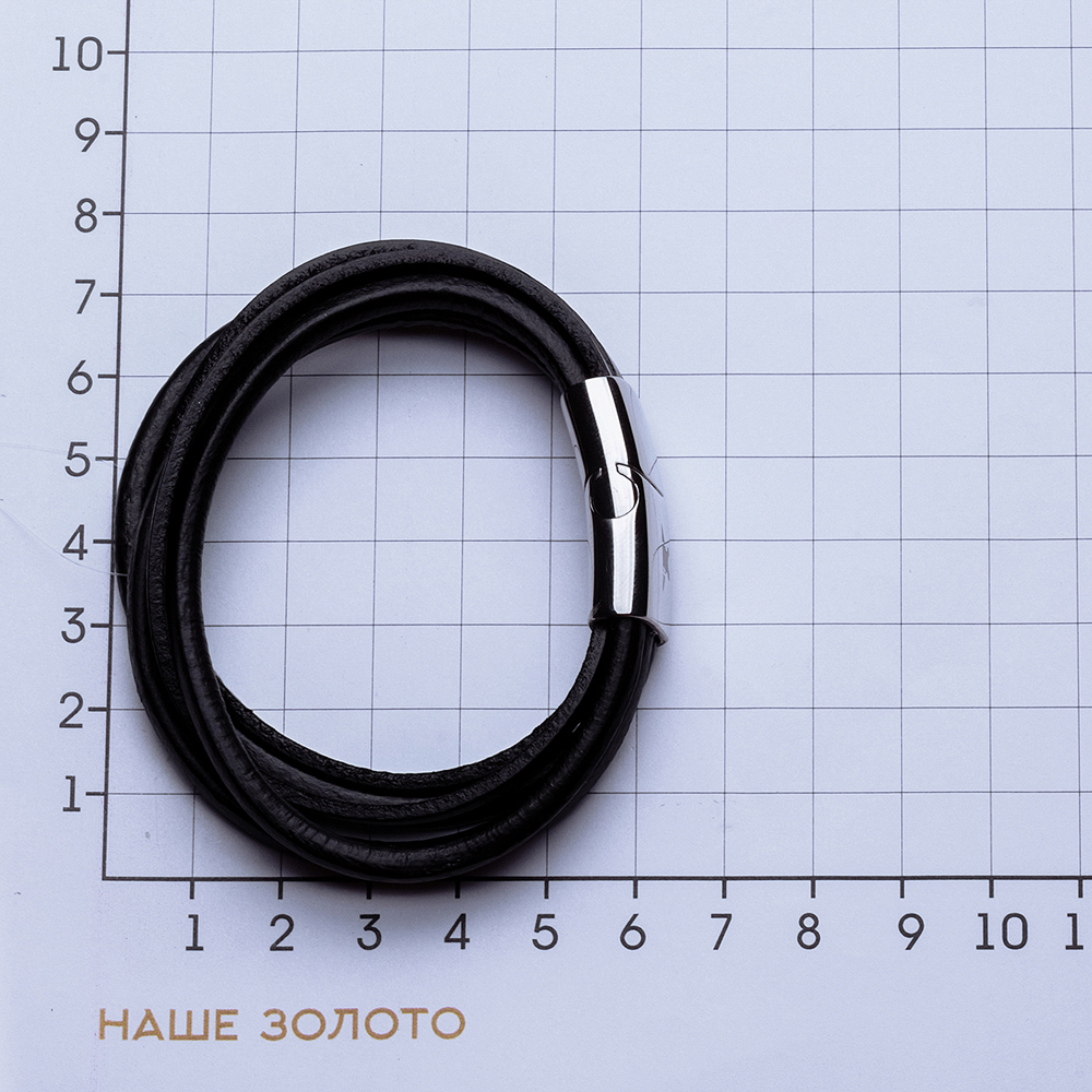 Стальной браслет мужской Фиделис  со вставками (кожей) ФСАСБР036БК, размеры от 18 до 23