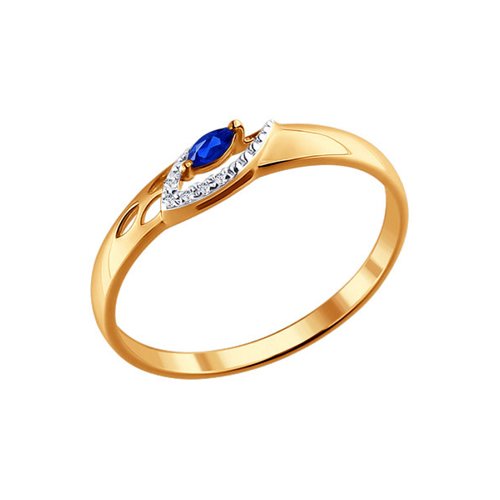 Золотое кольцо Sokolov из красного золота 585 пробы со вставками из драгоценных камней (бриллиант и сапфир) ДИ2010961, размеры от 16 до 17