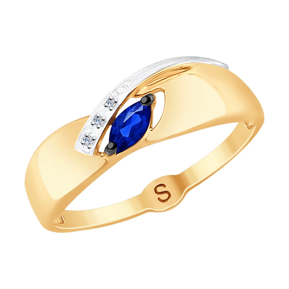 Золотое кольцо Sokolov из красного золота 585 пробы со вставками из драгоценных камней (бриллиант и сапфир) ДИ2011086, размеры от 16.5 до 18.5