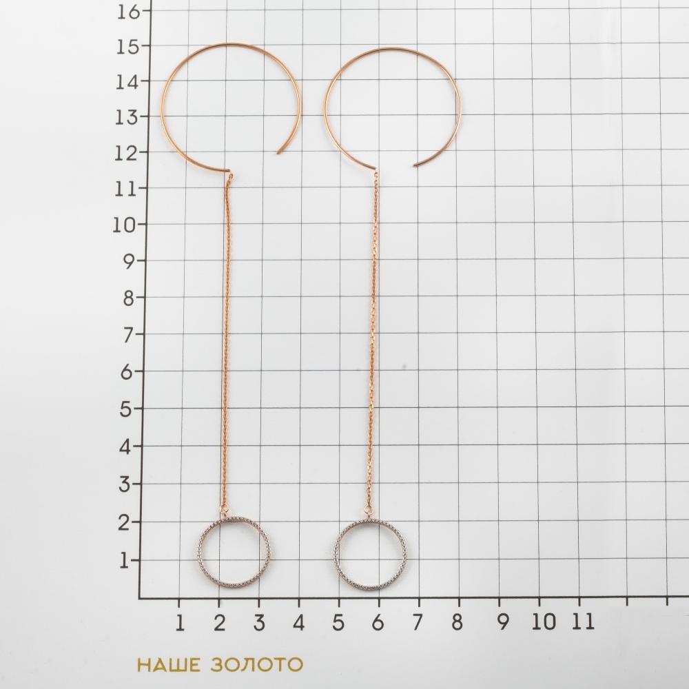 Золотые серьги протяжки Санис из красного золота 585 пробы  со вставками (фианит) СН03-216041