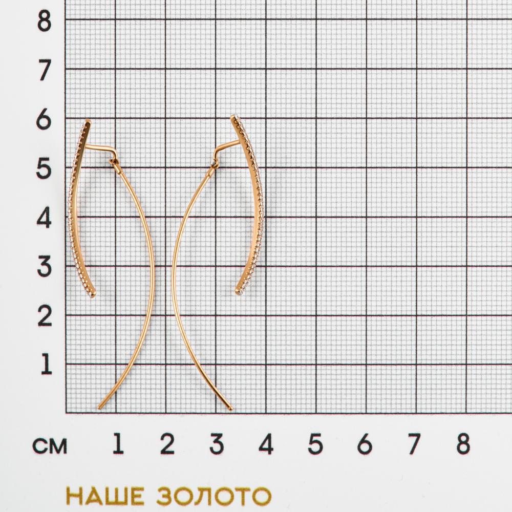 Золотые серьги протяжки Санис из красного золота 585 пробы  со вставками (фианит) СН01-216042