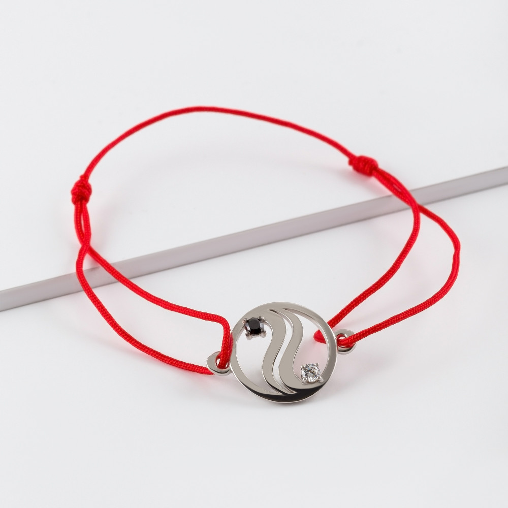 Серебряный браслет красная нить Efremof  со вставками (фианит) ЮП1410013470, размеры от 16 до 18