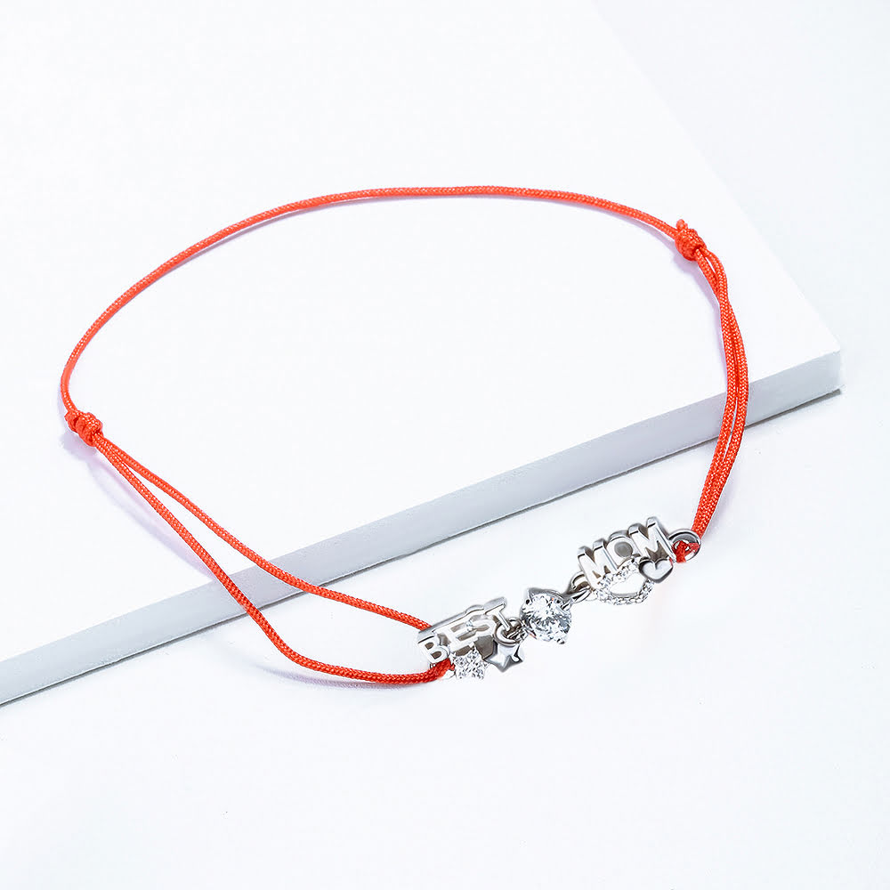 Серебряный браслет красная нить Efremof  со вставками (фианит) ЮП1410011313, размеры от 16 до 18