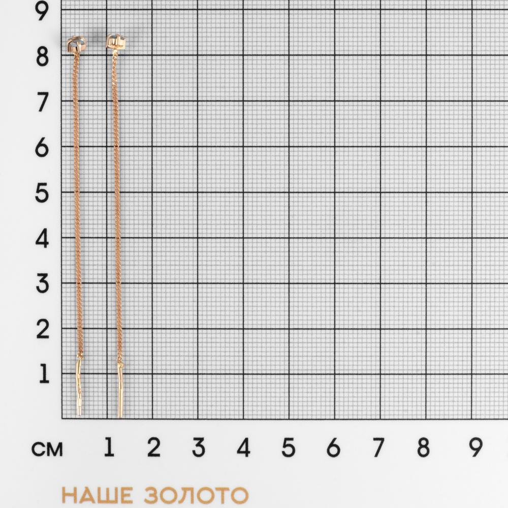 Золотые серьги протяжки Аллегро из красного золота 585 пробы  со вставками (фианит) 7А20458