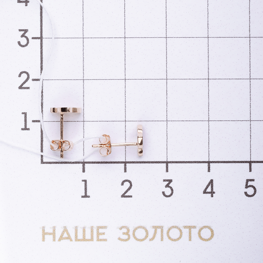 Золотые серьги гвоздики Мостар из красного золота 585 пробы  со вставками (фианит) МЦСГЕ1995