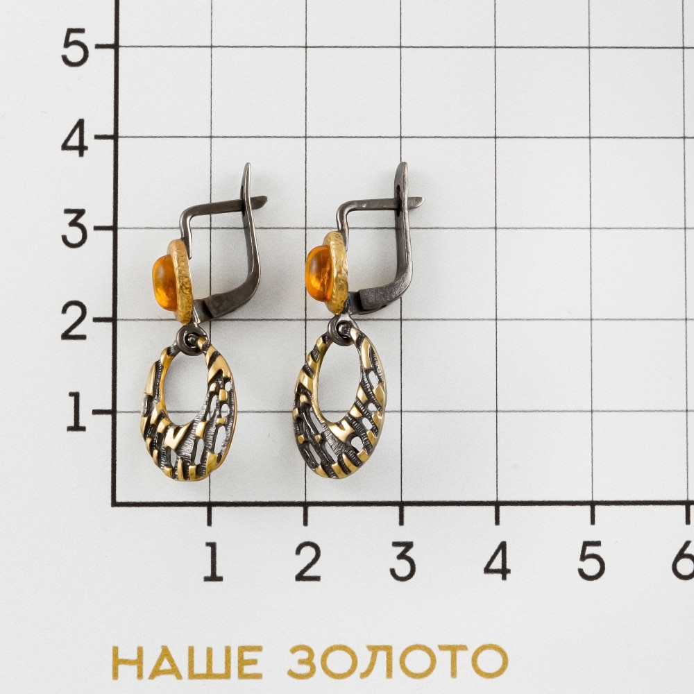 Серебряные серьги подвесные Балтийское золото со вставками из полудрагоценных камней () ЯН72161081