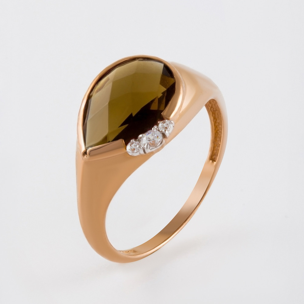 Золотое кольцо Liberty из красного золота 585 пробы со вставками из полудрагоценных камней (фианит и раухтопаз) ЛБ1003509, размеры от 17 до 19.5