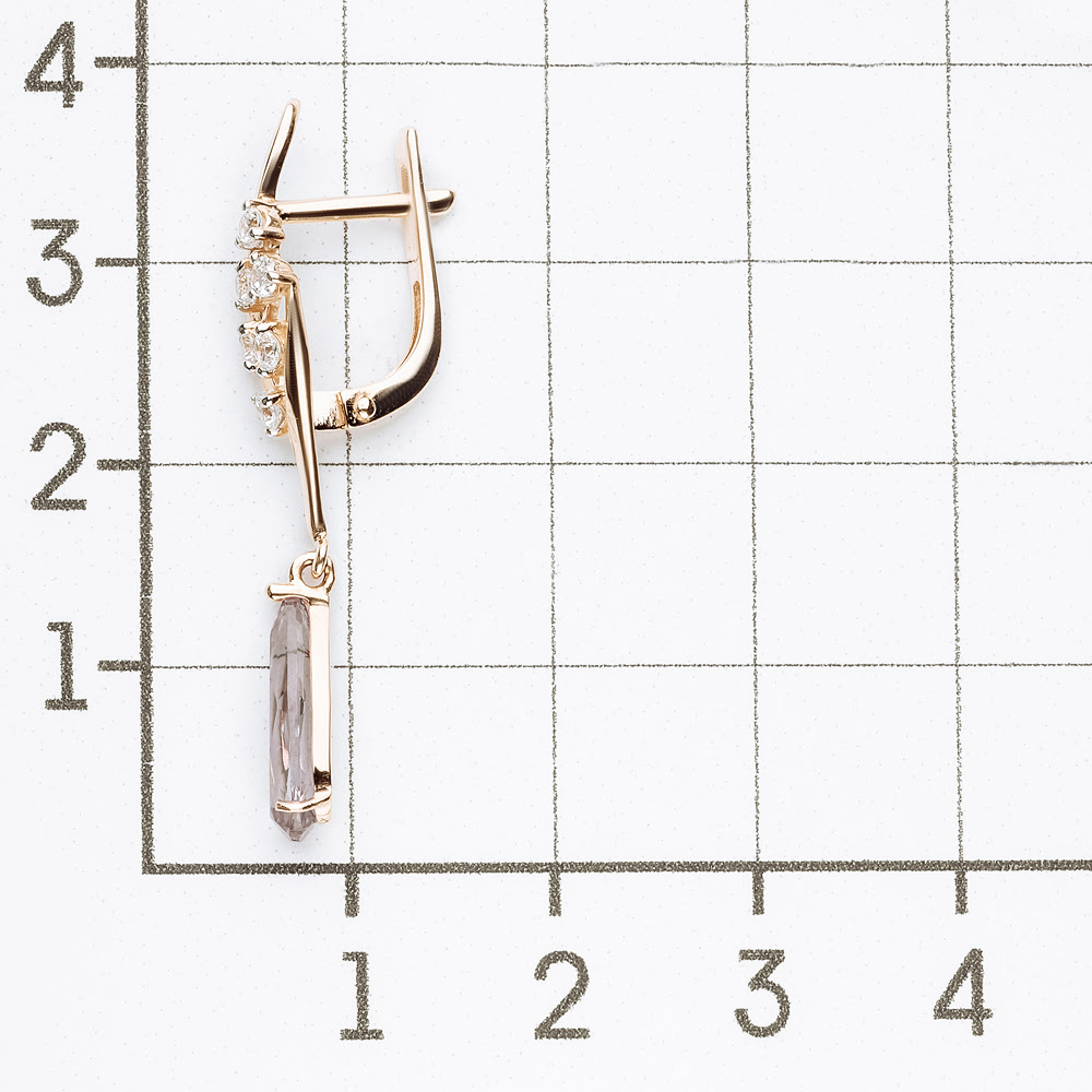 Золотые серьги подвесные Ювелирные традиции из красного золота 585 пробы  со вставками (фианит и ) ЮИС132-4858сику
