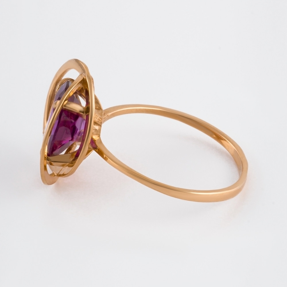 Золотое кольцо Берег из красного золота 585 пробы со вставками из полудрагоценных камней (александрит) 2БКЗ5К-15.03-0502, размеры от 17 до 20
