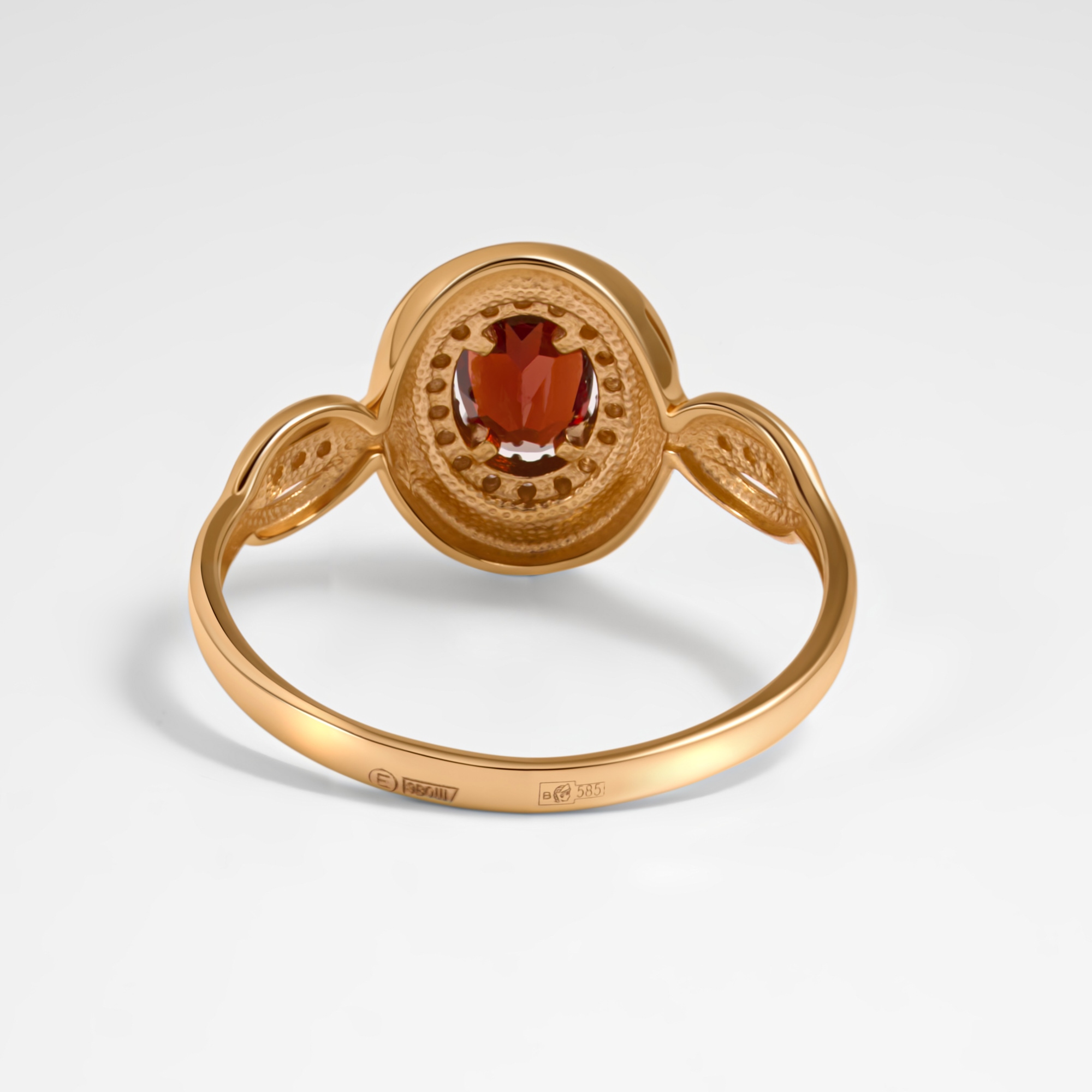 Золотое кольцо Efremof из красного золота 585 пробы со вставками из полудрагоценных камней (гранат и фианит) ЮПК13412564гр, размеры от 16.5 до 20.5