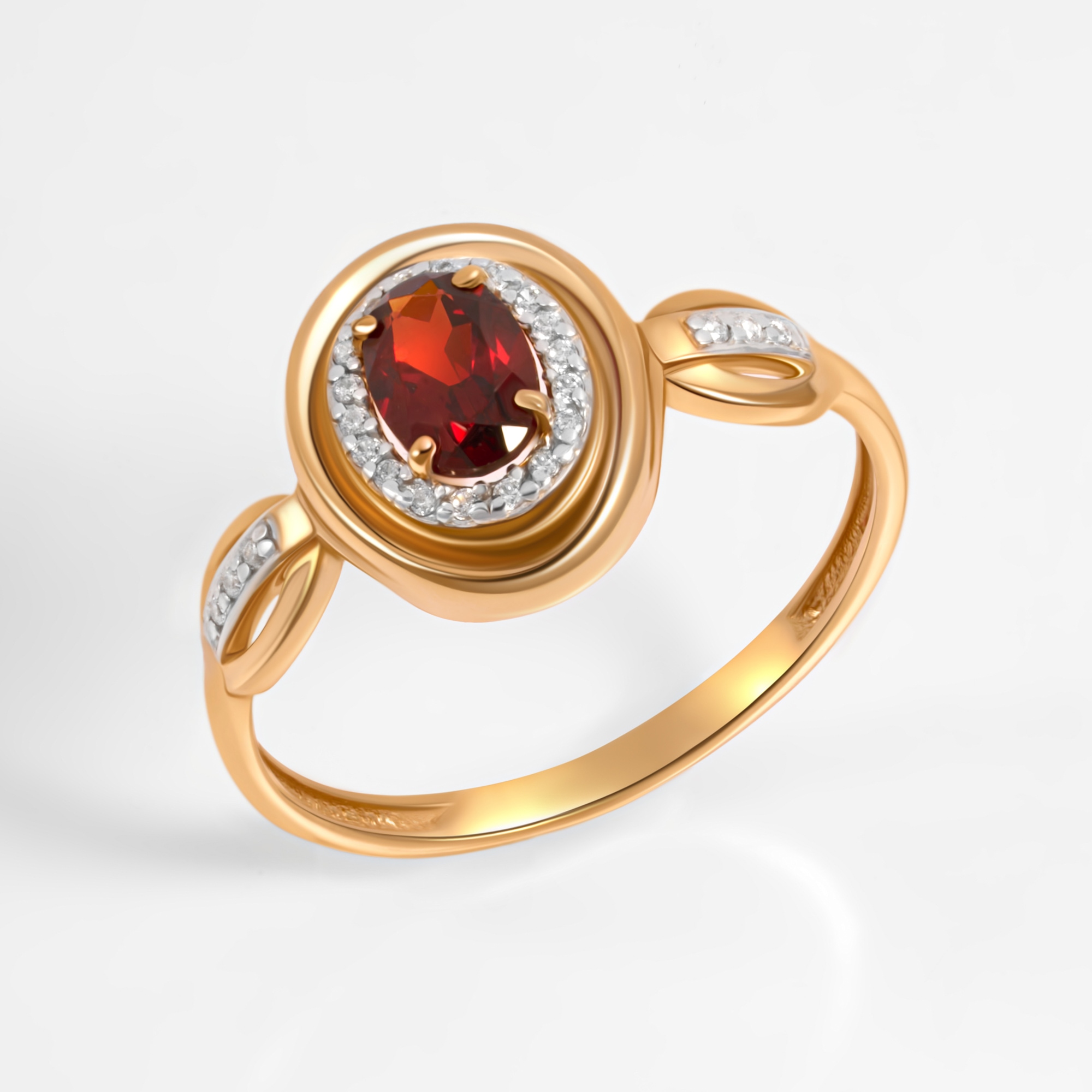 Золотое кольцо Efremof из красного золота 585 пробы со вставками из полудрагоценных камней (гранат и фианит) ЮПК13412564гр, размеры от 16.5 до 20.5