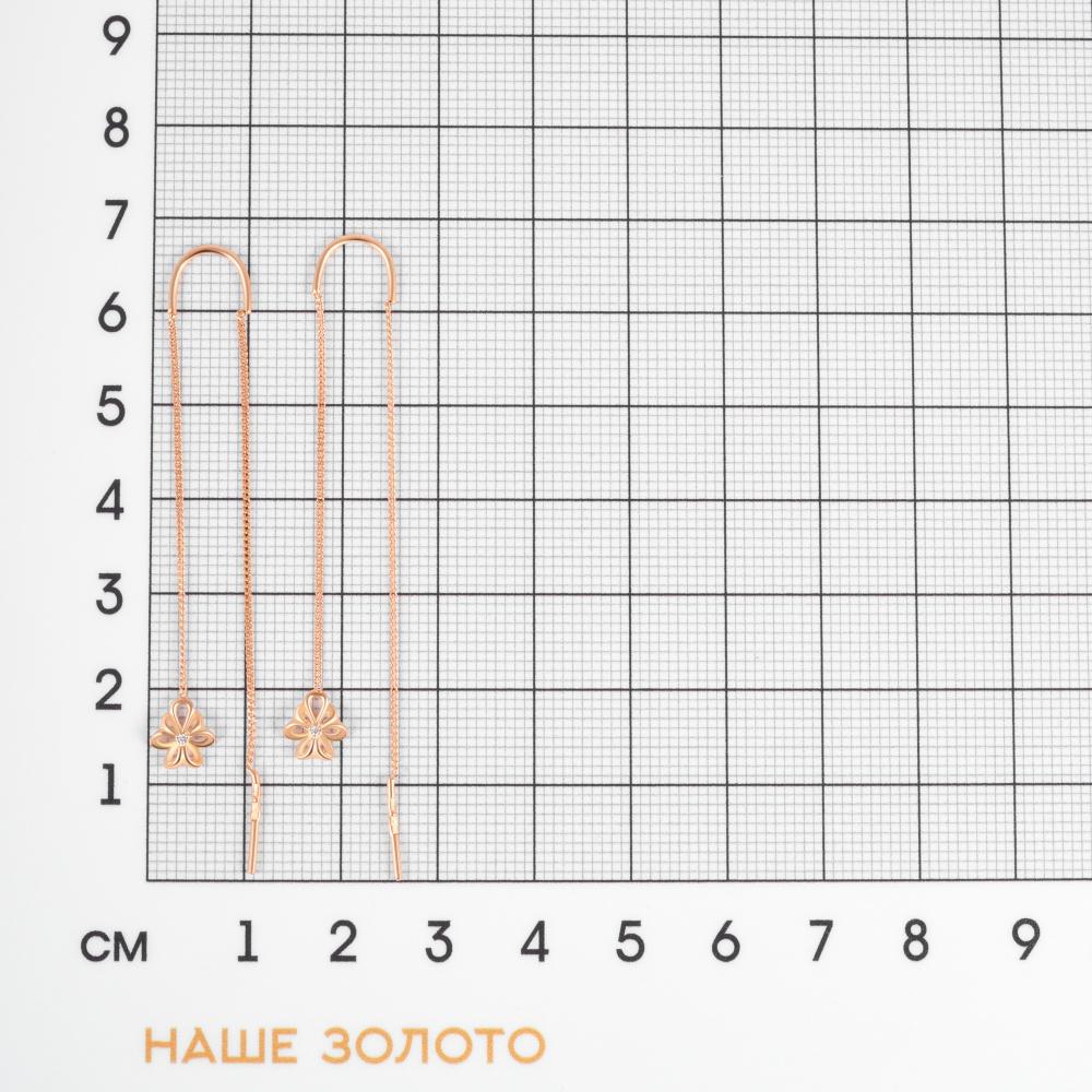 Золотые серьги протяжки Ювелиры северной столицы из красного золота 585 пробы  со вставками (фианит) ЮЫ1502000125046