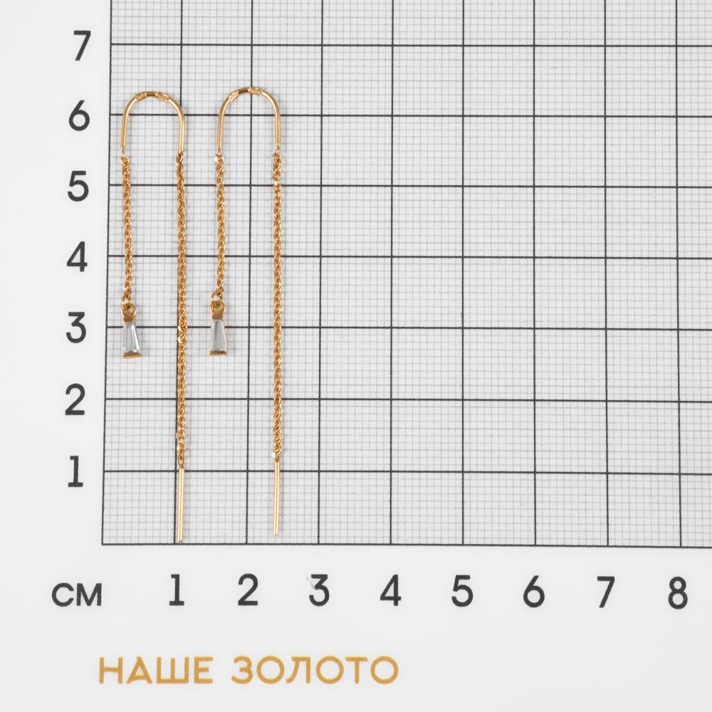 Золотые серьги протяжки Liberty  из красного золота 585 пробы  со вставками (фианит) РЫ2783641