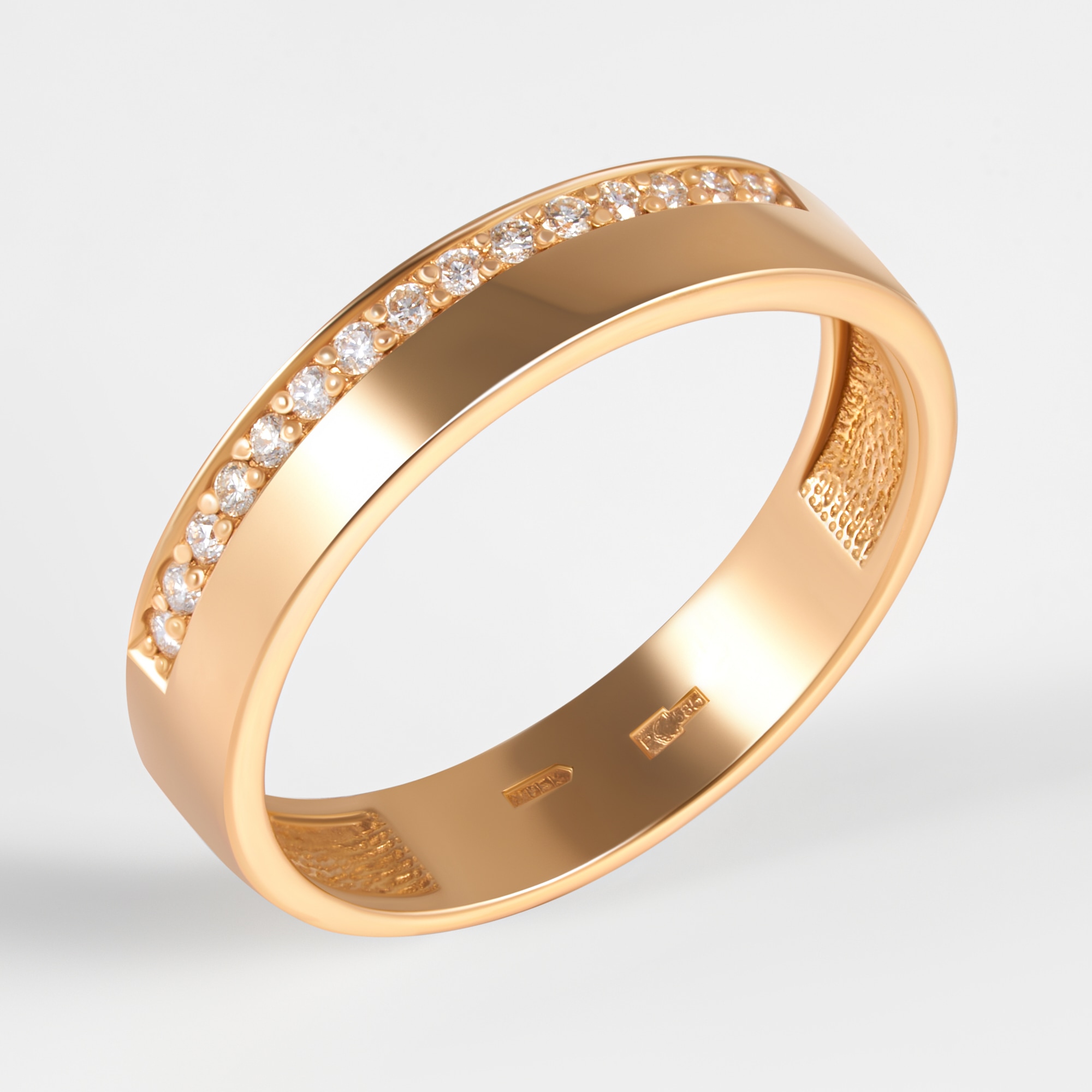 Золотое кольцо обручальное Берег из красного золота 585 пробы со вставками из драгоценных камней (бриллиант) 2БК35К-02-1286, размеры от 15 до 20